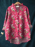 Effortless Pink Floral Blouses for Women with Button Up Collar Long Sleeve Relaxed Boho Style