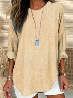 Effortless Tunic Blouses for Women with Round Neck Long Sleeve Relaxed Flowy Casual Style
