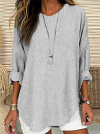 Effortless Tunic Blouses for Women with Round Neck Long Sleeve Relaxed Flowy Casual Style
