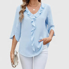Effortless Ruffle Blouses for Women with V Neck Half Sleeve Relaxed Flowy Casual Style
