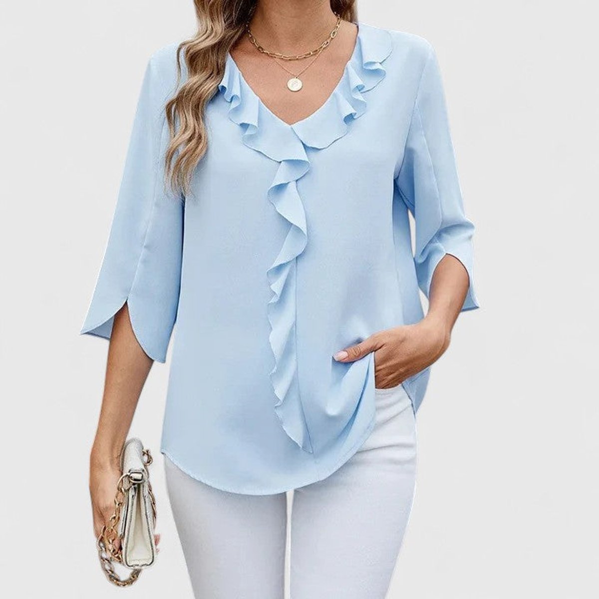 Effortless Ruffle Blouses for Women with V Neck Half Sleeve Relaxed Flowy Casual Style
