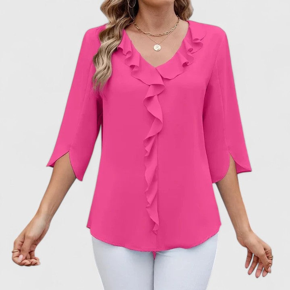 Effortless Ruffle Blouses for Women with V Neck Half Sleeve Relaxed Flowy Casual Style