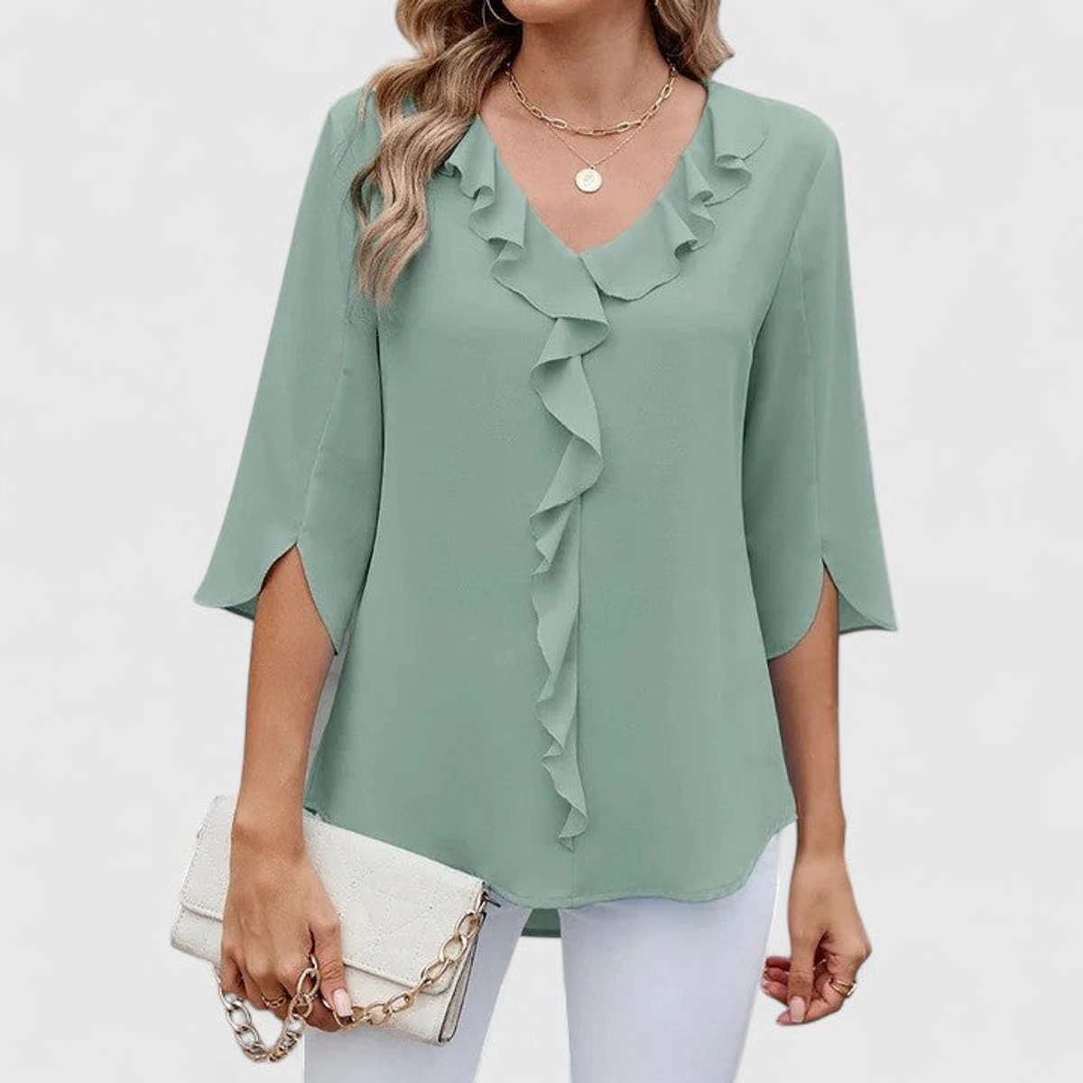 Effortless Ruffle Blouses for Women with V Neck Half Sleeve Relaxed Flowy Casual Style