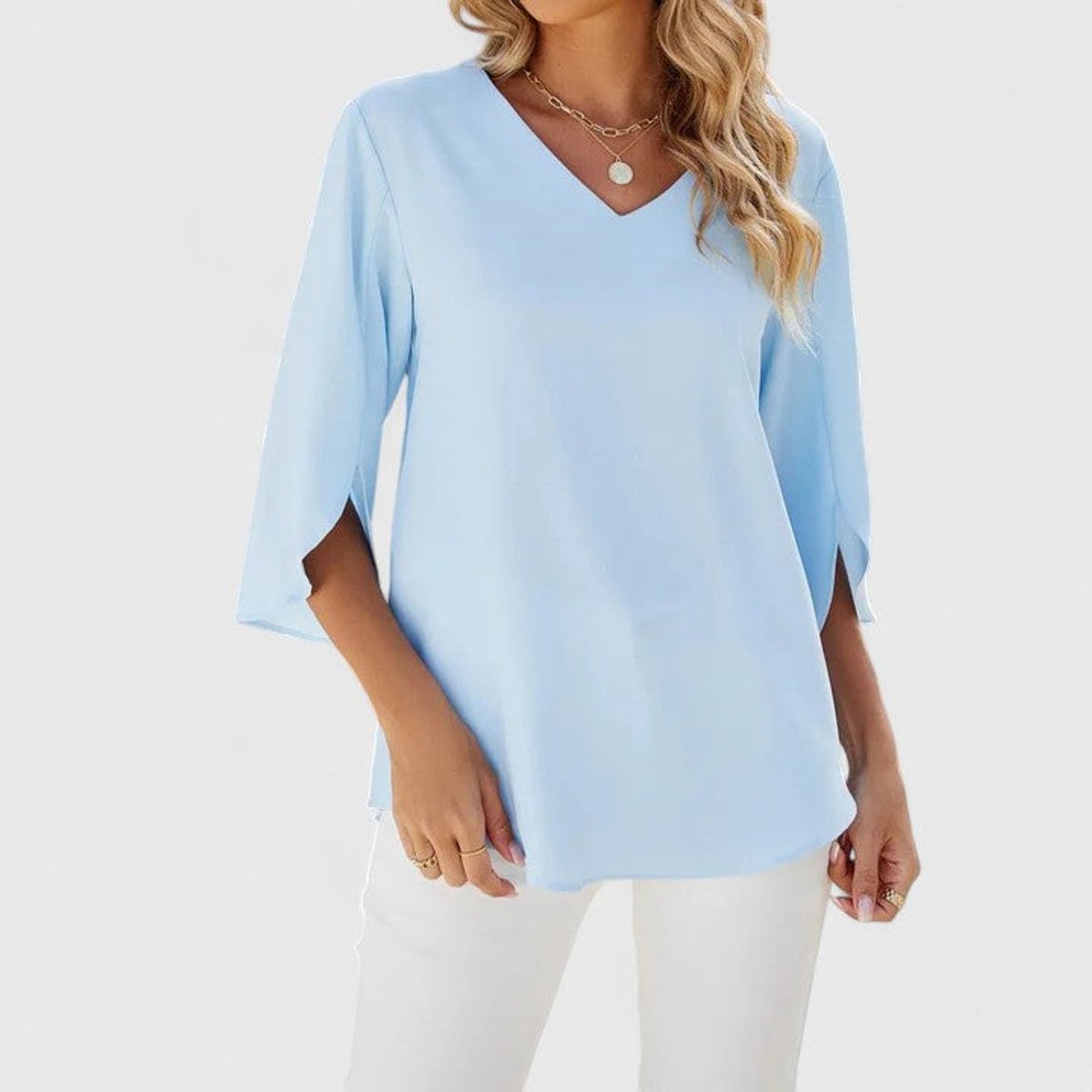 Effortless Ruffle Blouses for Women with V Neck Half Sleeve Relaxed Flowy Casual Style