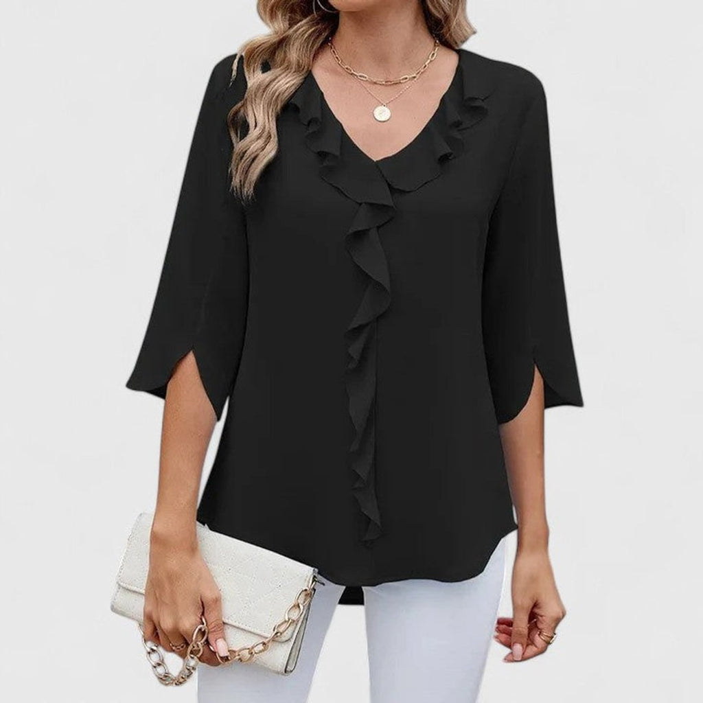 Effortless Ruffle Blouses for Women with V Neck Half Sleeve Relaxed Flowy Casual Style