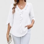 Effortless Ruffle Blouses for Women with V Neck Half Sleeve Relaxed Flowy Casual Style