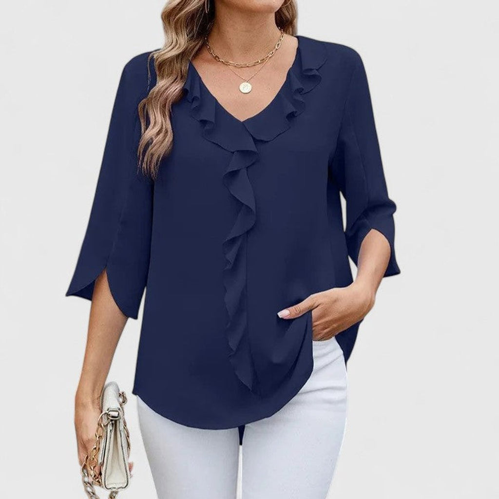Effortless Ruffle Blouses for Women with V Neck Half Sleeve Relaxed Flowy Casual Style