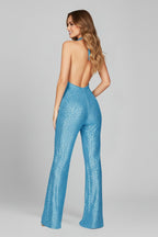 Elegant Sequin Jumpsuit for Women with Halter Neck Backless Wide Leg Formal Evening Party Style