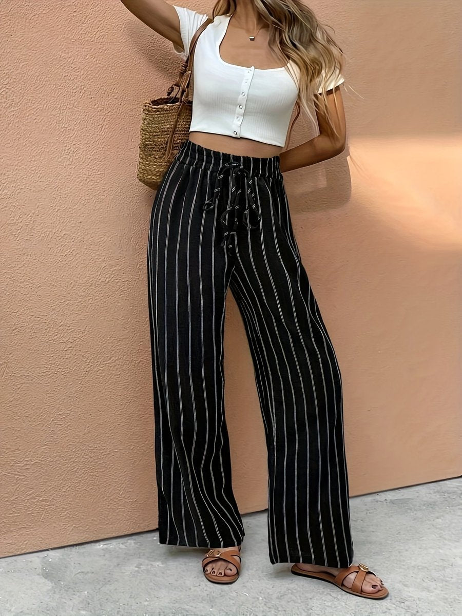 Effortless Striped Wide Leg Pants for Women with High Waist Flowing Relaxed Casual Style