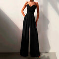 Elegant Jumpsuit for Women with Spaghetti Strap V Neck Wide Leg Flowy Formal Evening Style