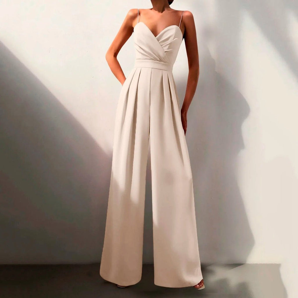 Elegant Jumpsuit for Women with Spaghetti Strap V Neck Wide Leg Flowy Formal Evening Style