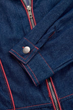 Effortless Dark Blue Denim Jumpsuit for Women with Zip Front Long Sleeve Relaxed Wide Leg Style